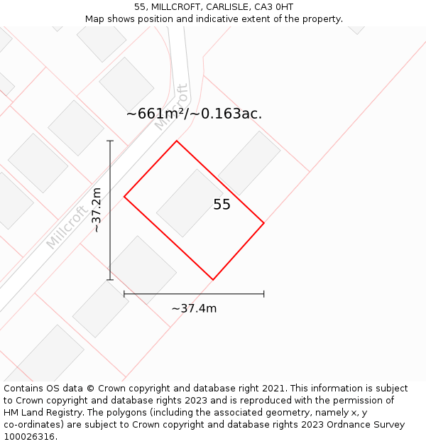 55, MILLCROFT, CARLISLE, CA3 0HT: Plot and title map