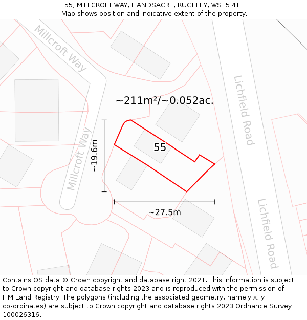 55, MILLCROFT WAY, HANDSACRE, RUGELEY, WS15 4TE: Plot and title map