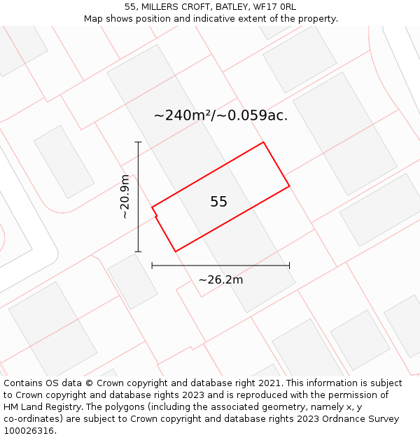 55, MILLERS CROFT, BATLEY, WF17 0RL: Plot and title map