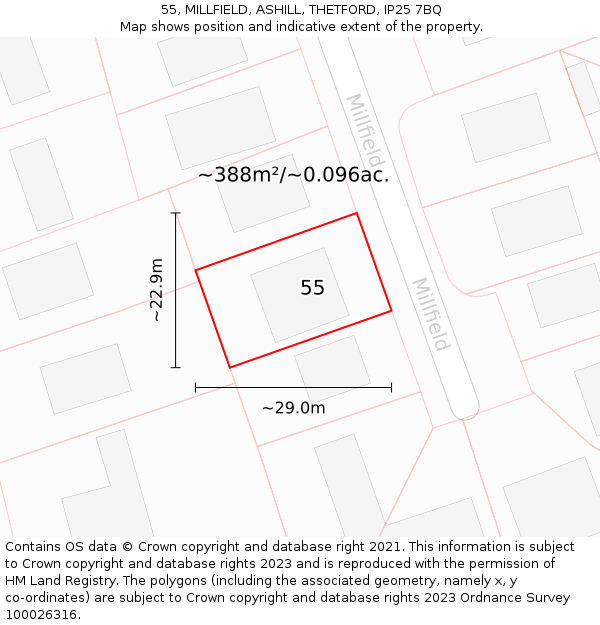 55, MILLFIELD, ASHILL, THETFORD, IP25 7BQ: Plot and title map