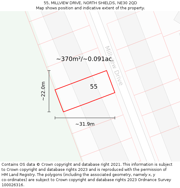 55, MILLVIEW DRIVE, NORTH SHIELDS, NE30 2QD: Plot and title map