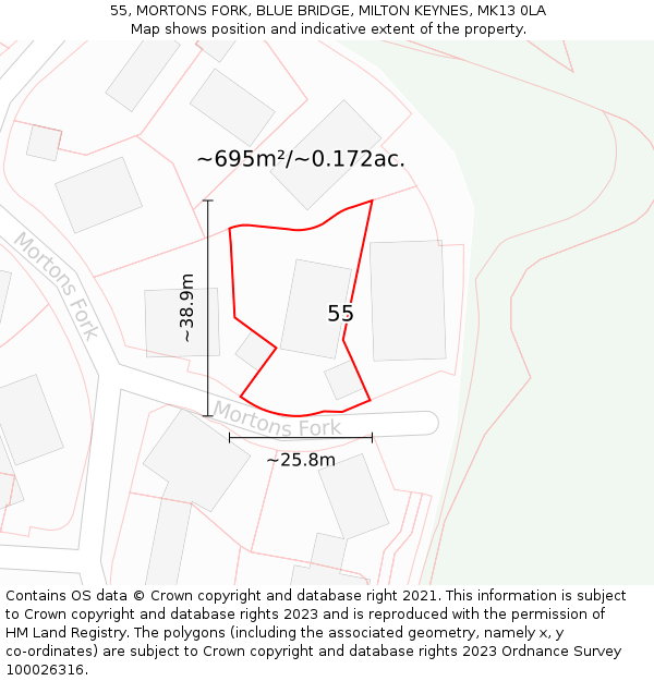 55, MORTONS FORK, BLUE BRIDGE, MILTON KEYNES, MK13 0LA: Plot and title map