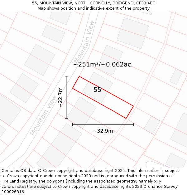 55, MOUNTAIN VIEW, NORTH CORNELLY, BRIDGEND, CF33 4EG: Plot and title map