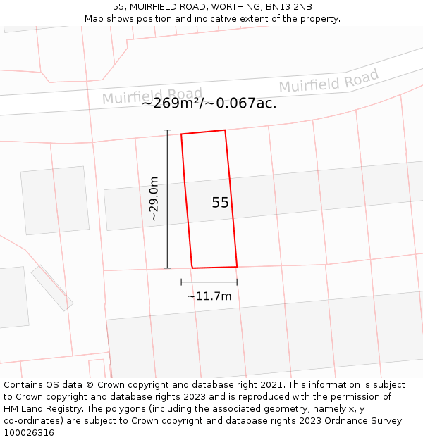 55, MUIRFIELD ROAD, WORTHING, BN13 2NB: Plot and title map