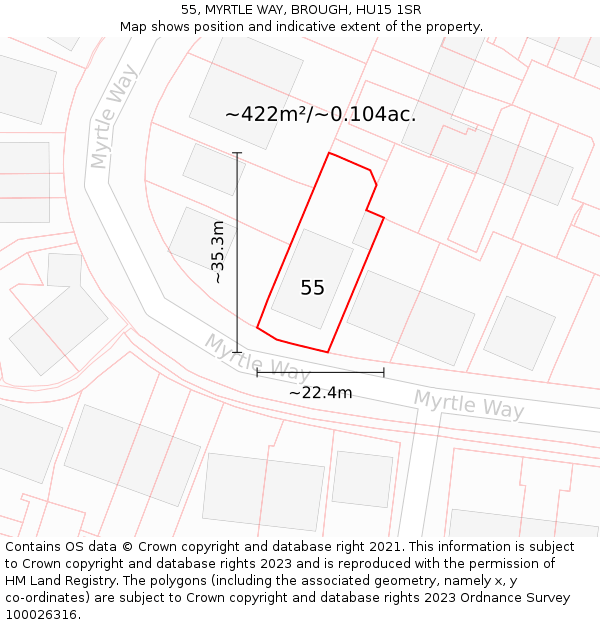 55, MYRTLE WAY, BROUGH, HU15 1SR: Plot and title map