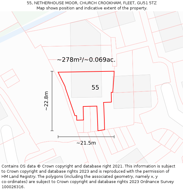 55, NETHERHOUSE MOOR, CHURCH CROOKHAM, FLEET, GU51 5TZ: Plot and title map
