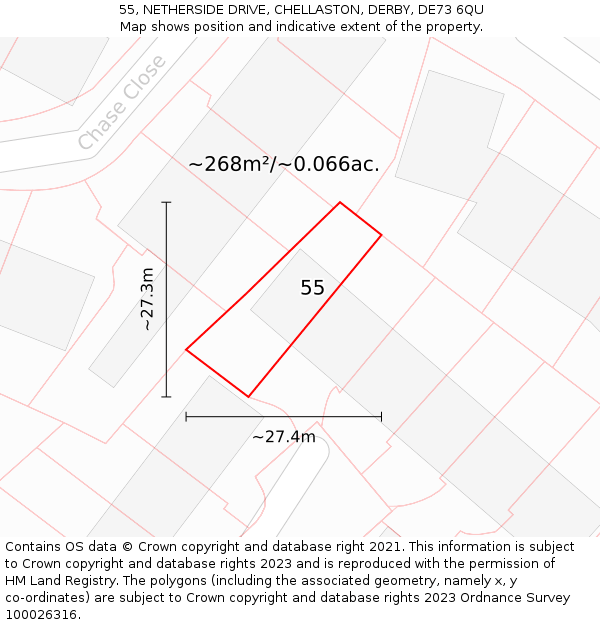 55, NETHERSIDE DRIVE, CHELLASTON, DERBY, DE73 6QU: Plot and title map