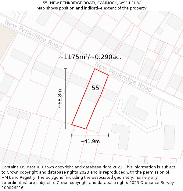 55, NEW PENKRIDGE ROAD, CANNOCK, WS11 1HW: Plot and title map