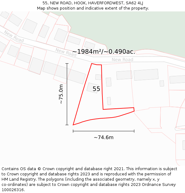 55, NEW ROAD, HOOK, HAVERFORDWEST, SA62 4LJ: Plot and title map