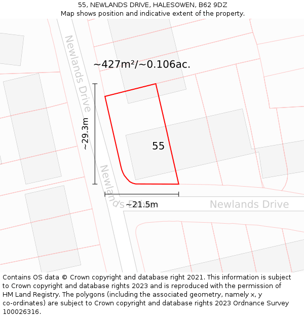55, NEWLANDS DRIVE, HALESOWEN, B62 9DZ: Plot and title map