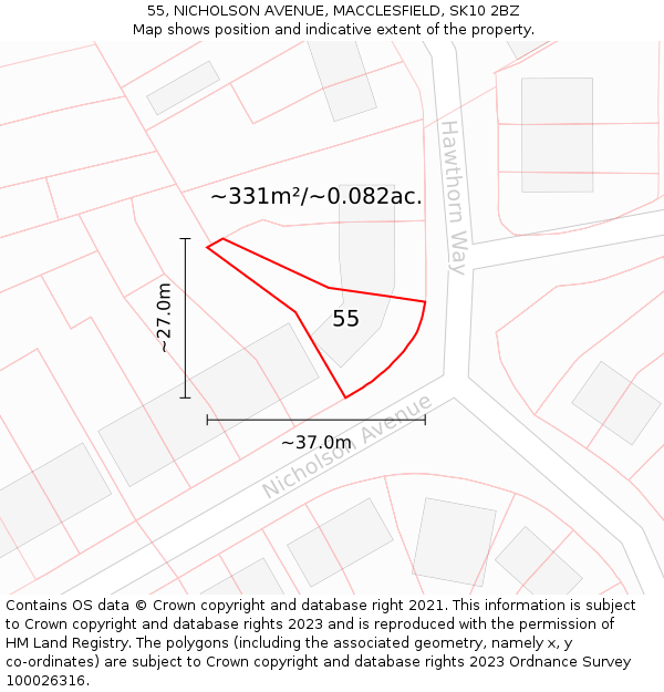 55, NICHOLSON AVENUE, MACCLESFIELD, SK10 2BZ: Plot and title map