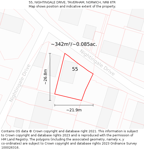 55, NIGHTINGALE DRIVE, TAVERHAM, NORWICH, NR8 6TR: Plot and title map