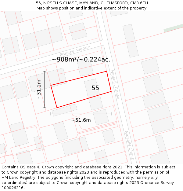 55, NIPSELLS CHASE, MAYLAND, CHELMSFORD, CM3 6EH: Plot and title map