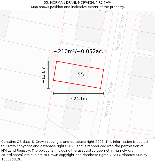 55, NORMAN DRIVE, NORWICH, NR6 7HW: Plot and title map