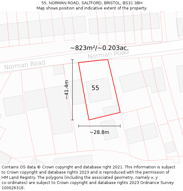 55, NORMAN ROAD, SALTFORD, BRISTOL, BS31 3BH: Plot and title map