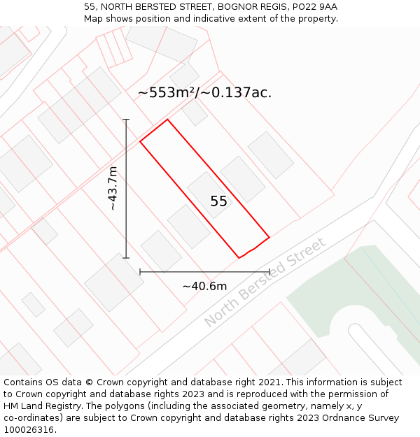 55, NORTH BERSTED STREET, BOGNOR REGIS, PO22 9AA: Plot and title map
