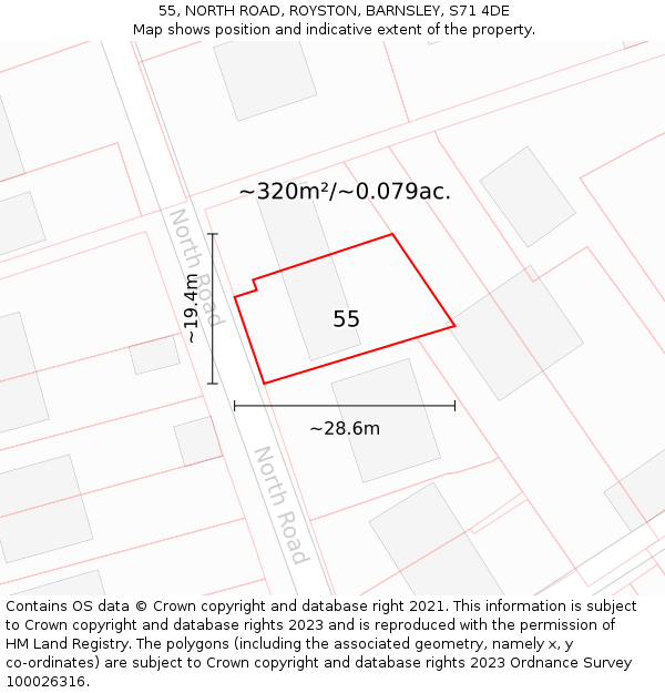 55, NORTH ROAD, ROYSTON, BARNSLEY, S71 4DE: Plot and title map
