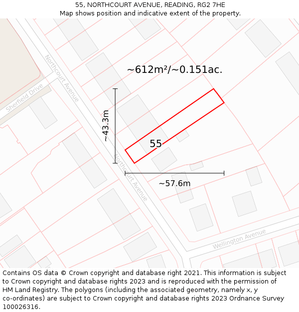 55, NORTHCOURT AVENUE, READING, RG2 7HE: Plot and title map