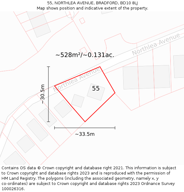 55, NORTHLEA AVENUE, BRADFORD, BD10 8LJ: Plot and title map