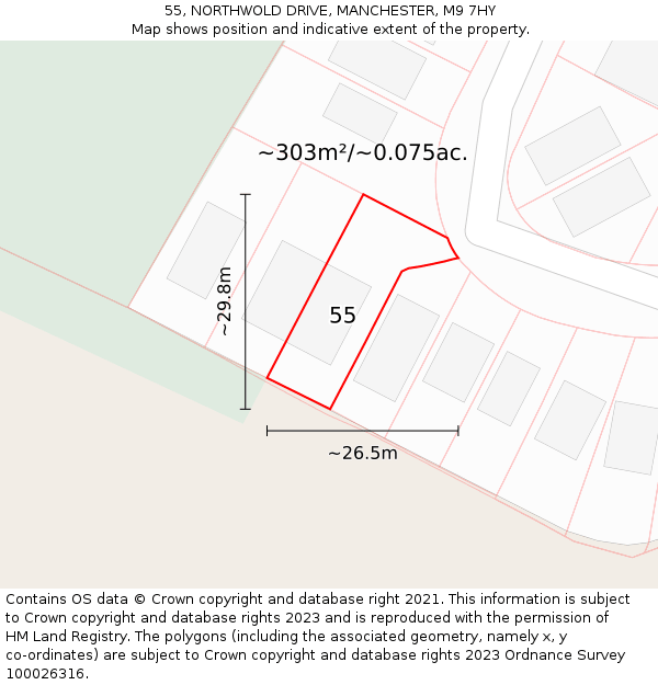 55, NORTHWOLD DRIVE, MANCHESTER, M9 7HY: Plot and title map