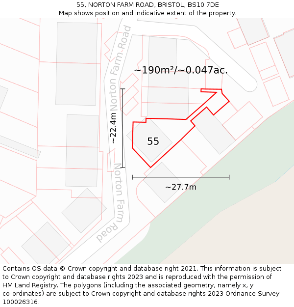 55, NORTON FARM ROAD, BRISTOL, BS10 7DE: Plot and title map