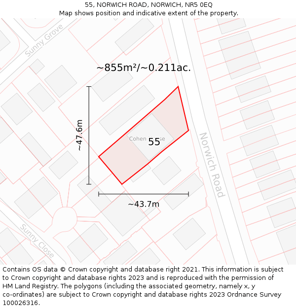 55, NORWICH ROAD, NORWICH, NR5 0EQ: Plot and title map