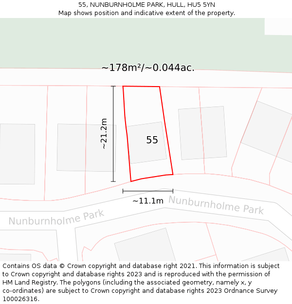 55, NUNBURNHOLME PARK, HULL, HU5 5YN: Plot and title map