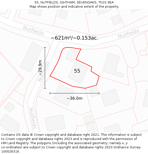 55, NUTFIELDS, IGHTHAM, SEVENOAKS, TN15 9EA: Plot and title map
