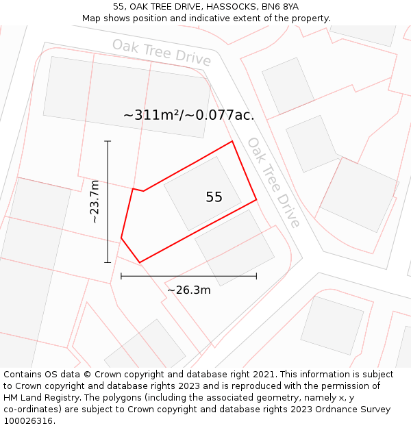 55, OAK TREE DRIVE, HASSOCKS, BN6 8YA: Plot and title map