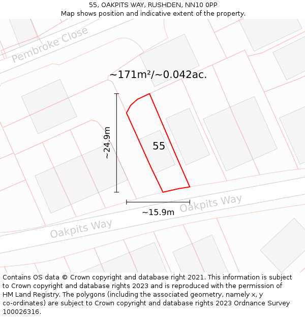 55, OAKPITS WAY, RUSHDEN, NN10 0PP: Plot and title map