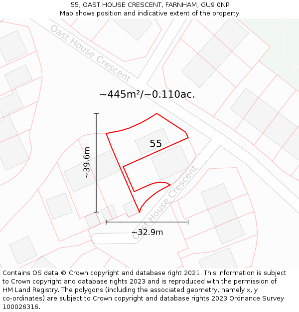 55, OAST HOUSE CRESCENT, FARNHAM, GU9 0NP: Plot and title map