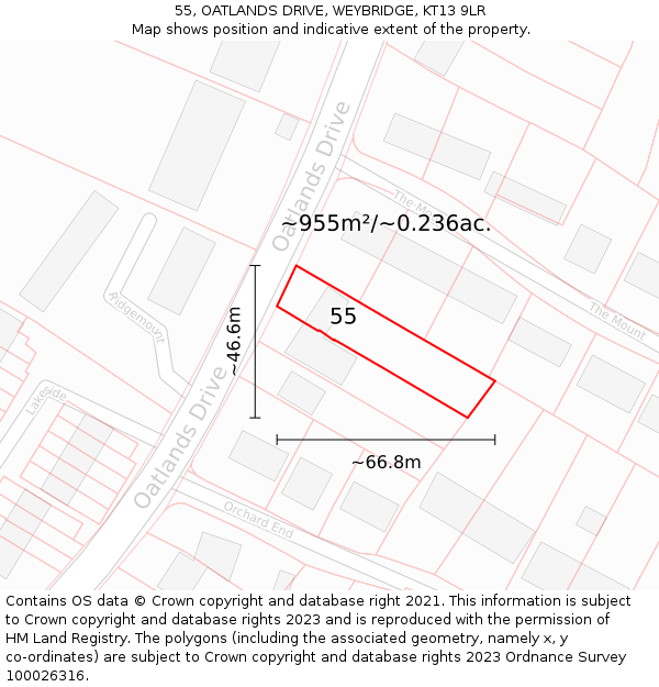 55, OATLANDS DRIVE, WEYBRIDGE, KT13 9LR: Plot and title map