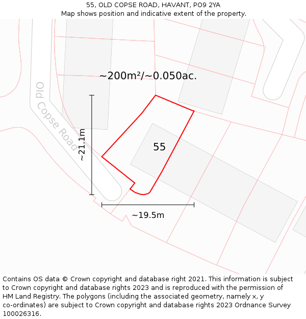 55, OLD COPSE ROAD, HAVANT, PO9 2YA: Plot and title map