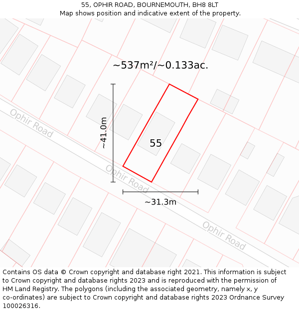 55, OPHIR ROAD, BOURNEMOUTH, BH8 8LT: Plot and title map