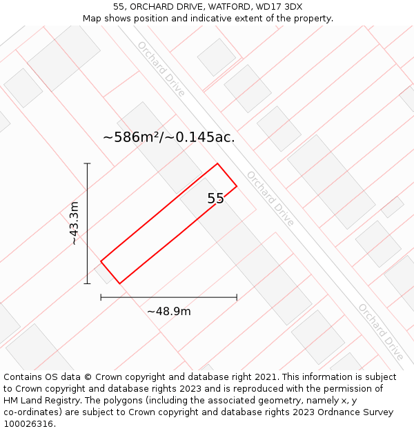 55, ORCHARD DRIVE, WATFORD, WD17 3DX: Plot and title map