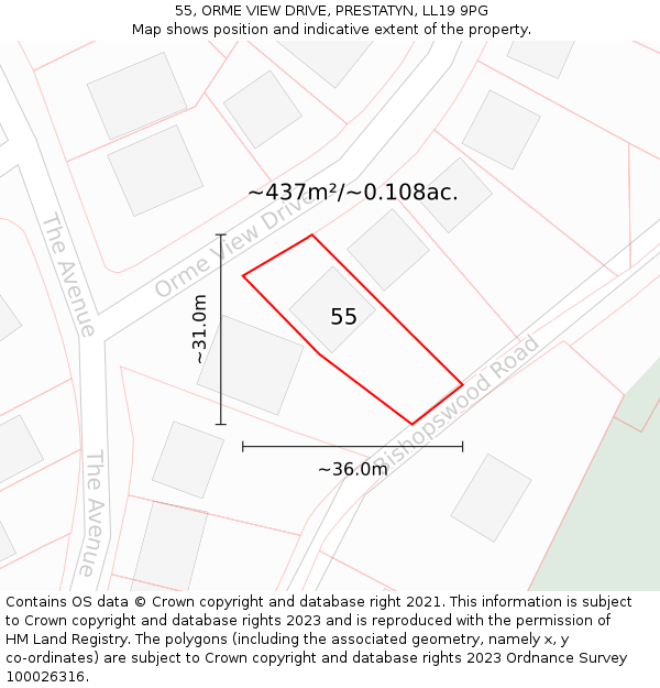55, ORME VIEW DRIVE, PRESTATYN, LL19 9PG: Plot and title map