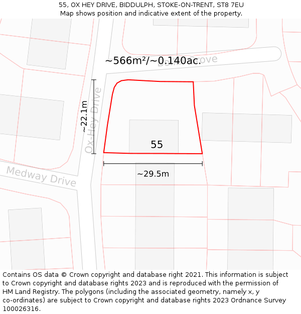 55, OX HEY DRIVE, BIDDULPH, STOKE-ON-TRENT, ST8 7EU: Plot and title map