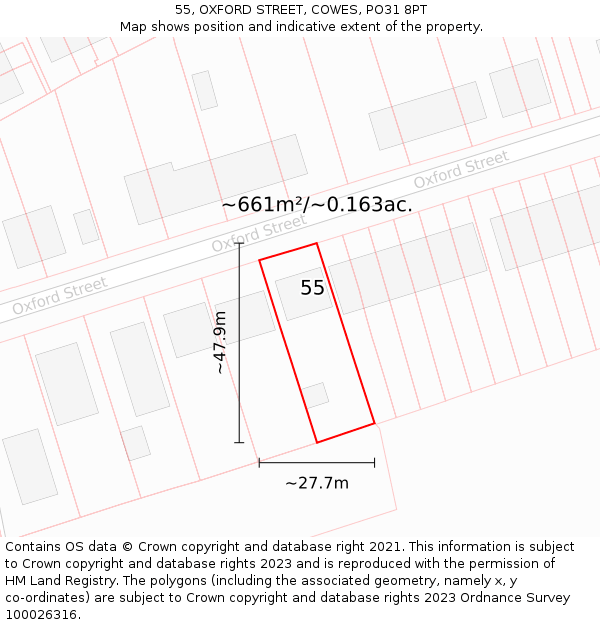 55, OXFORD STREET, COWES, PO31 8PT: Plot and title map