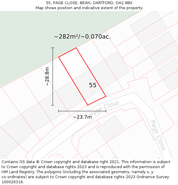 55, PAGE CLOSE, BEAN, DARTFORD, DA2 8BX: Plot and title map