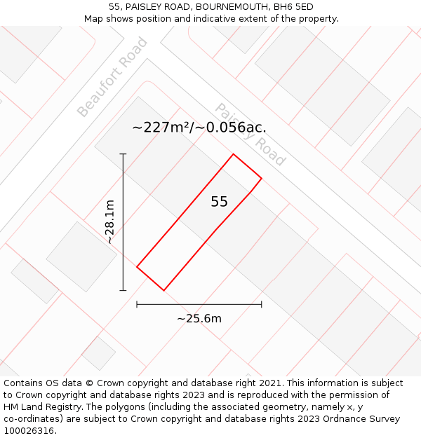 55, PAISLEY ROAD, BOURNEMOUTH, BH6 5ED: Plot and title map