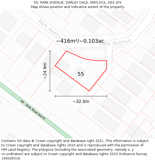 55, PARK AVENUE, DARLEY DALE, MATLOCK, DE4 2FX: Plot and title map