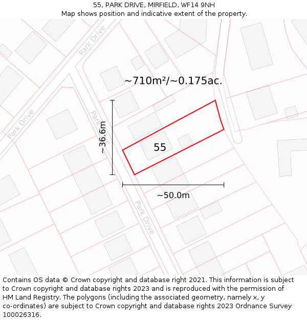 55, PARK DRIVE, MIRFIELD, WF14 9NH: Plot and title map