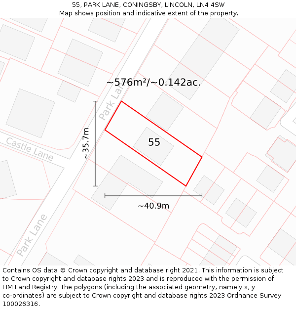 55, PARK LANE, CONINGSBY, LINCOLN, LN4 4SW: Plot and title map