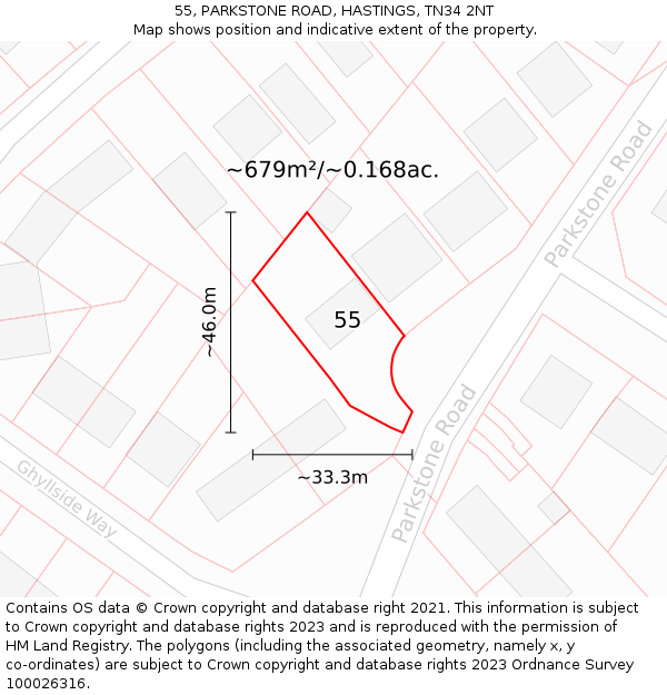 55, PARKSTONE ROAD, HASTINGS, TN34 2NT: Plot and title map