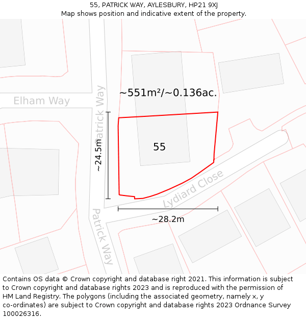 55, PATRICK WAY, AYLESBURY, HP21 9XJ: Plot and title map