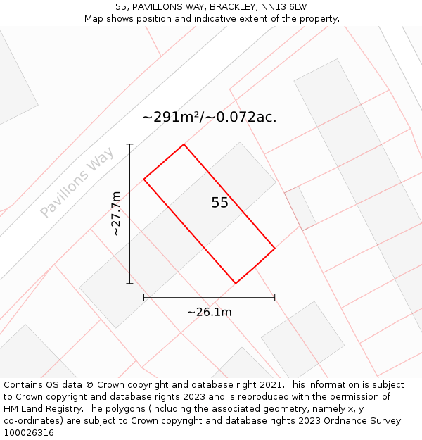 55, PAVILLONS WAY, BRACKLEY, NN13 6LW: Plot and title map