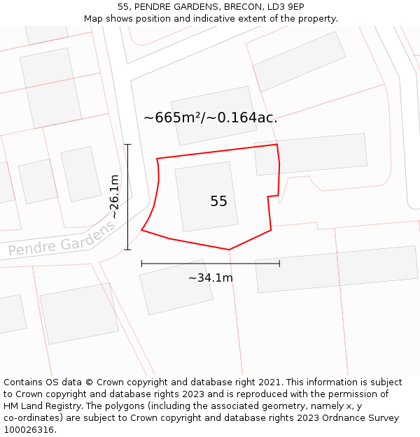 55, PENDRE GARDENS, BRECON, LD3 9EP: Plot and title map