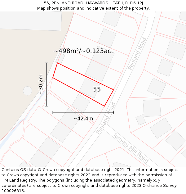 55, PENLAND ROAD, HAYWARDS HEATH, RH16 1PJ: Plot and title map