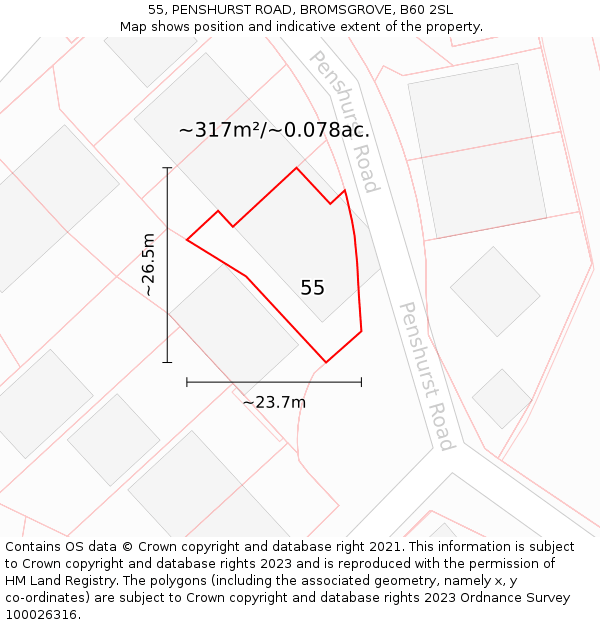 55, PENSHURST ROAD, BROMSGROVE, B60 2SL: Plot and title map