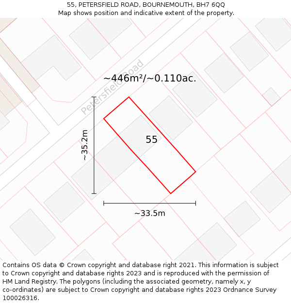 55, PETERSFIELD ROAD, BOURNEMOUTH, BH7 6QQ: Plot and title map
